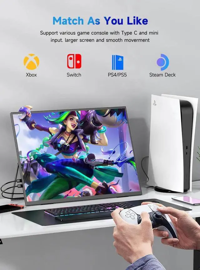 Alt view image 4 of 7 - UPERFECT 24" 120Hz QLED Portable Touchscreen Monitor 1080P FHD 125% sRGB 400 Nits 10-Point Touch HDMI USB-C Adjustable Stand VESA