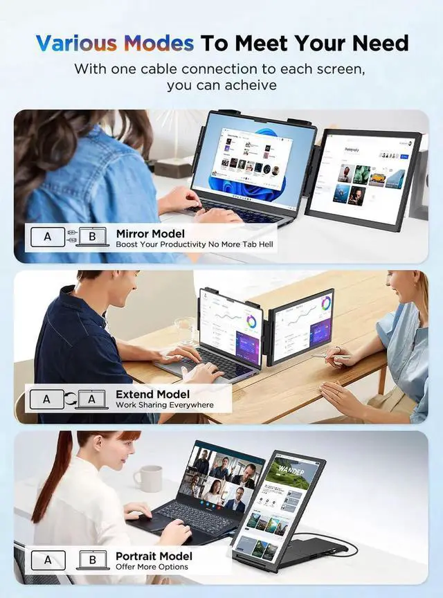 Alt view image 3 of 7 - UPERFECT 14" Laptop Screen Extender 1080P FHD IPS Portable Monitor, HDMI & USB-C Plug & Play, Compatible with Windows/Mac/Chrome/Android, Xbox/Switch/PS5, for 14"-16.5" Laptops