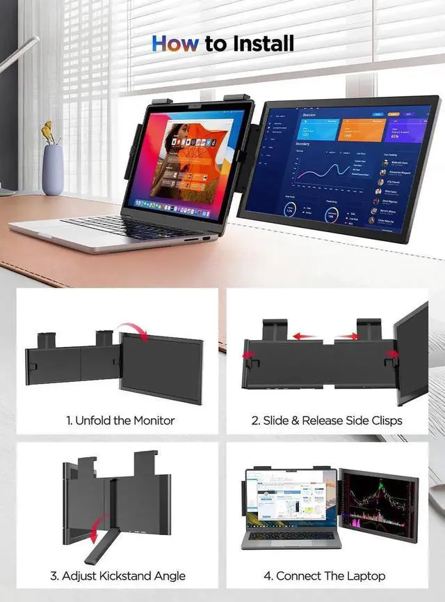 Alt view image 4 of 7 - UPERFECT 14" Laptop Screen Extender 1080P FHD IPS Portable Monitor, HDMI & USB-C Plug & Play, Compatible with Windows/Mac/Chrome/Android, Xbox/Switch/PS5, for 14"-16.5" Laptops