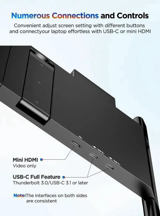 Alt view image 6 of 7 - UPERFECT 14" Dual Laptop Screen Extender Triple Monitor Display via One USB-C Cable, 1080P FHD IPS Portable Monitor for 14-16.5" Laptops, Compatible with Mac/Windows, HDMI & Miracast