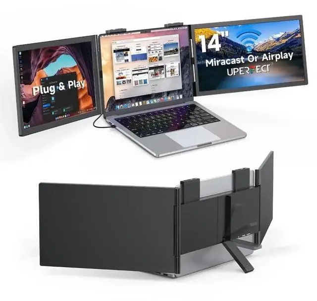 Main image of UPERFECT 14" Dual Laptop Screen Extender Triple Monitor Display via One USB-C Cable, 1080P FHD IPS Portable Monitor for 14-16.5" Laptops, Compatible with Mac/Windows, HDMI & Miracast