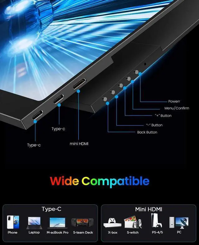 Alt view image 6 of 7 - UPERFECT 14" 3K OLED Portable Monitor, 2880x1800 120Hz 0.1ms Gaming Display, 500nits 120% DCI-P3 HDR, Ultra-Slim External Monitor for Laptop, PC, Phone, PS5 & Xbox