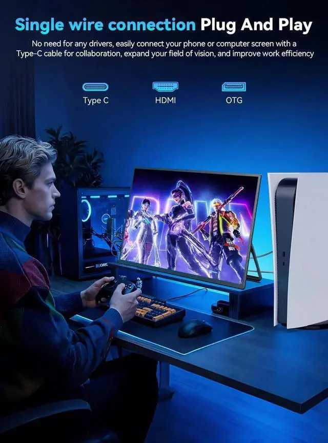 Alt view image 4 of 7 - UPERFECT 24.5" Portable Gaming Monitor 500Hz HDR 600Nits 0.1ms Ultra-Fast Fast IPS Matte Screen, Built-in Stand & Speakers, VESA Mount, USB-C/HDMI/DP for PC & Game Console