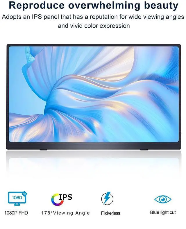 Alt view image 3 of 7 - UPERFECT 15 Inch Portable Monitor FHD 1080P IPS 100% sRGB 178° Viewing Angle Built-in Dual Speakers Ultra-Slim 4mm Bezel 570g Lightweight USB-C Mini HDMI Foldable Stand for Laptop PC Mac Phone Console