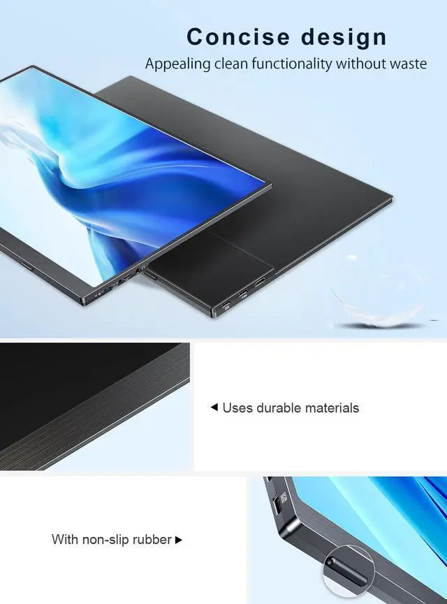 Alt view image 5 of 7 - UPERFECT 15 Inch Portable Monitor FHD 1080P IPS 100% sRGB 178° Viewing Angle Built-in Dual Speakers Ultra-Slim 4mm Bezel 570g Lightweight USB-C Mini HDMI Foldable Stand for Laptop PC Mac Phone Console