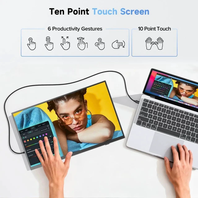 Alt view image 7 of 7 - UPERFECT 15.6" Touchscreen Portable Monitor - 1080P FHD IPS, 10-Point Touch, Built-in 8000mAh Battery & Kickstand & Speakers, USB-C Mini HDMI, VESA Mount, for Laptop PC Mac Phone Game Console