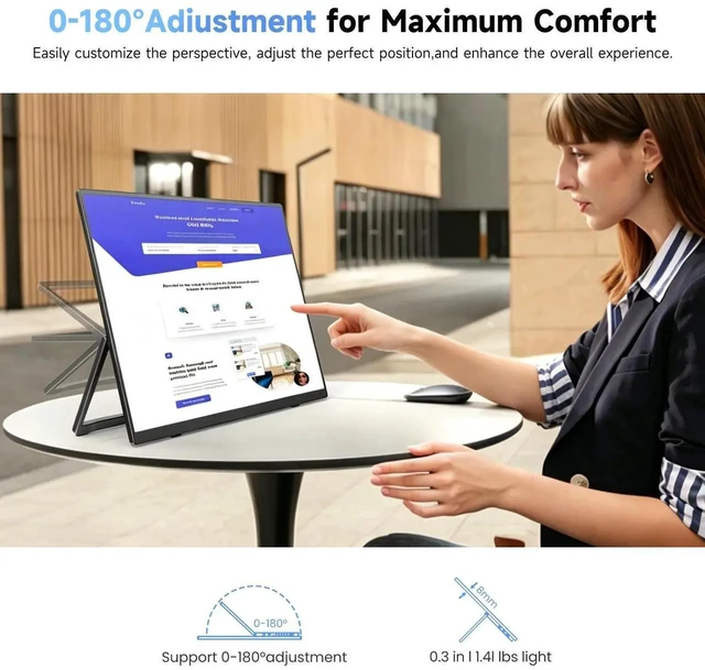 Alt view image 3 of 7 - UPERFECT 15.6" Touchscreen Portable Monitor - 1080P FHD IPS, 10-Point Touch, Built-in 8000mAh Battery & Kickstand & Speakers, USB-C Mini HDMI, VESA Mount, for Laptop PC Mac Phone Game Console