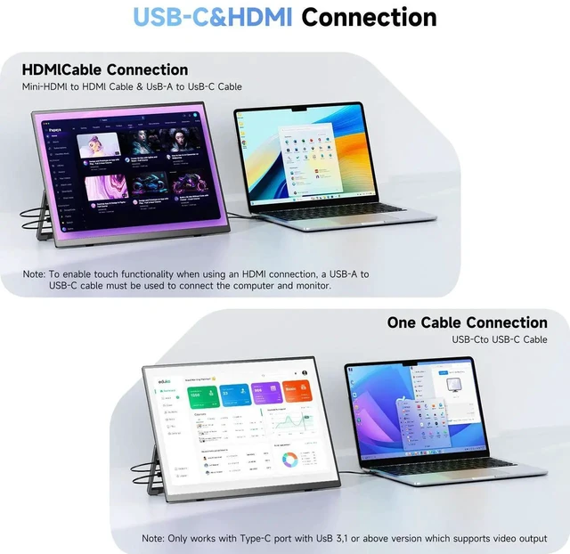 Alt view image 4 of 7 - UPERFECT 15.6" Touchscreen Portable Monitor - 1080P FHD IPS, 10-Point Touch, Built-in 8000mAh Battery & Kickstand & Speakers, USB-C Mini HDMI, VESA Mount, for Laptop PC Mac Phone Game Console