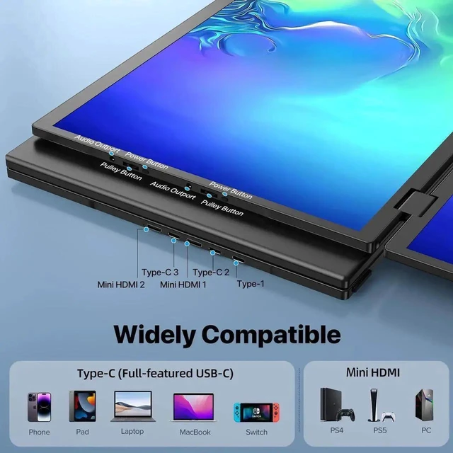 Alt view image 7 of 7 - UPERFECT 18.5" Delta Dual Portable Monitor - 100Hz 1080P HDR 360° Folding Screen Extender | Stand & VESA Mount | Plug & Play No Driver for Laptop/PC/Phone/Game Console