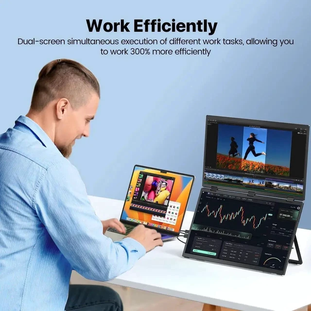 Alt view image 5 of 7 - UPERFECT 18.5" Delta Dual Portable Monitor - 100Hz 1080P HDR 360° Folding Screen Extender | Stand & VESA Mount | Plug & Play No Driver for Laptop/PC/Phone/Game Console
