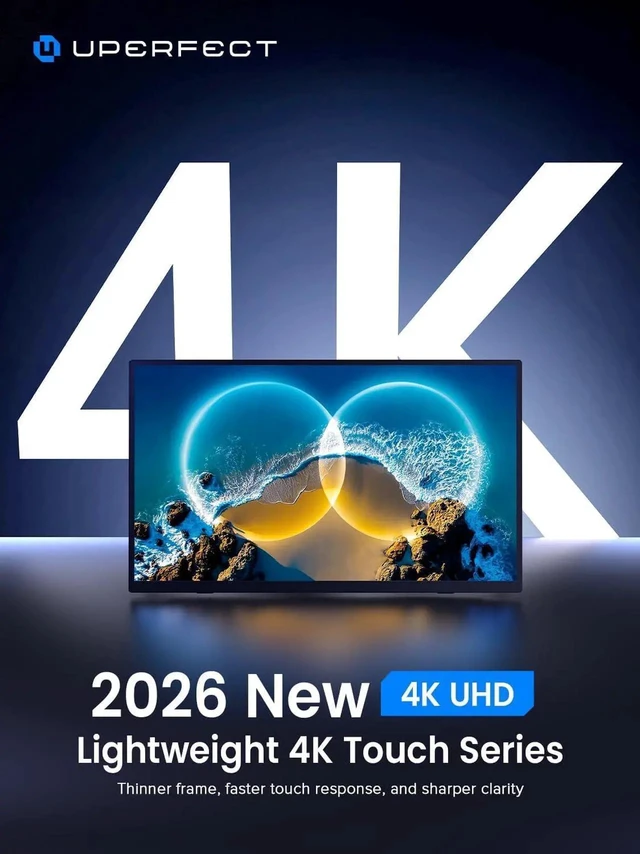 Alt view image 3 of 7 - UPERFECT 15.6" 4K Portable Touchscreen Monitor, 3840x2160 UHD 125% sRGB 450 Nits, 10-Point Touch, 2000:1 Contrast, USB-C & Mini HDMI, VESA & Built-in Stand, Second Screen for Laptop PC Game Consoles