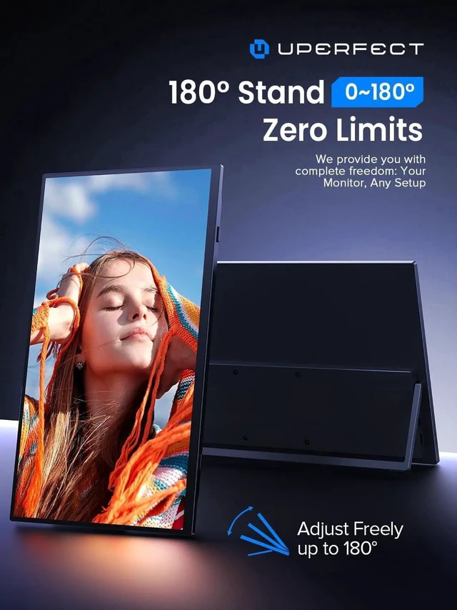 Alt view image 7 of 7 - UPERFECT 15.6" 4K Portable Touchscreen Monitor, 3840x2160 UHD 125% sRGB 450 Nits, 10-Point Touch, 2000:1 Contrast, USB-C & Mini HDMI, VESA & Built-in Stand, Second Screen for Laptop PC Game Consoles