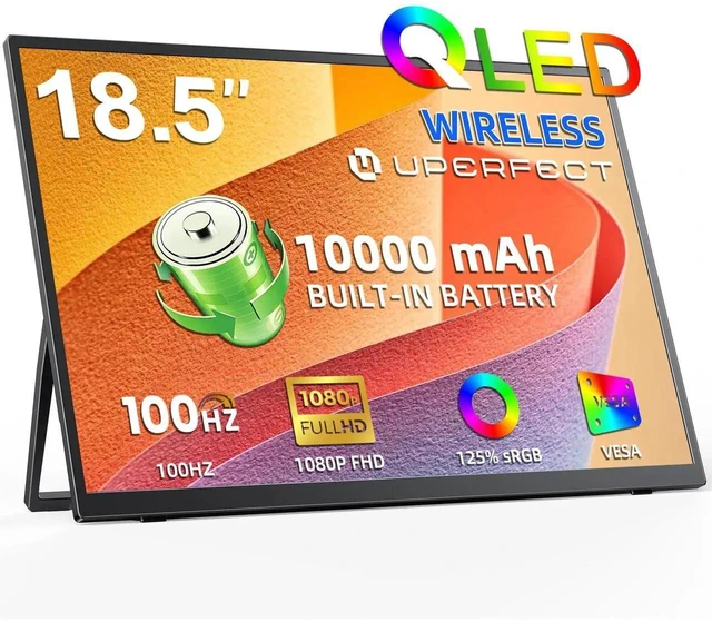 Main image of UPERFECT 18.5" Wireless Portable Monitor - 1080P FHD 100Hz QLED, 145% sRGB, Built-in 10000mAh Battery, Wireless Screen Casting & Wired USB-C/HDMI, Stand & VESA for Laptop Phone Console