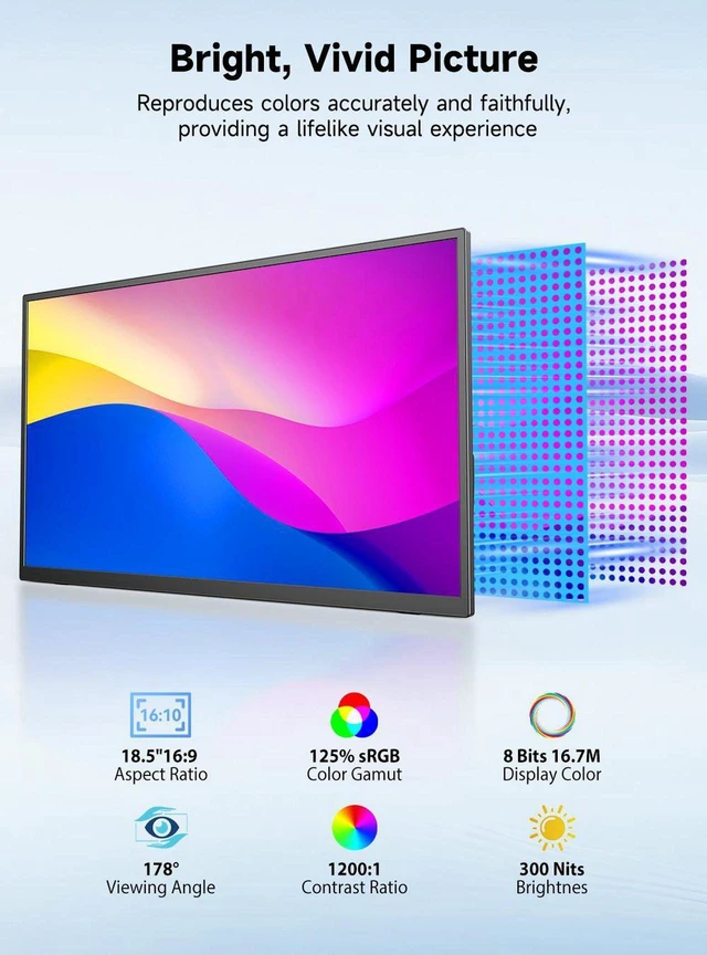 Alt view image 2 of 6 - UPERFECT 18.5" Wireless Portable Monitor - 1080P FHD 100Hz QLED, 145% sRGB, Built-in 10000mAh Battery, Wireless Screen Casting & Wired USB-C/HDMI, Stand & VESA for Laptop Phone Console