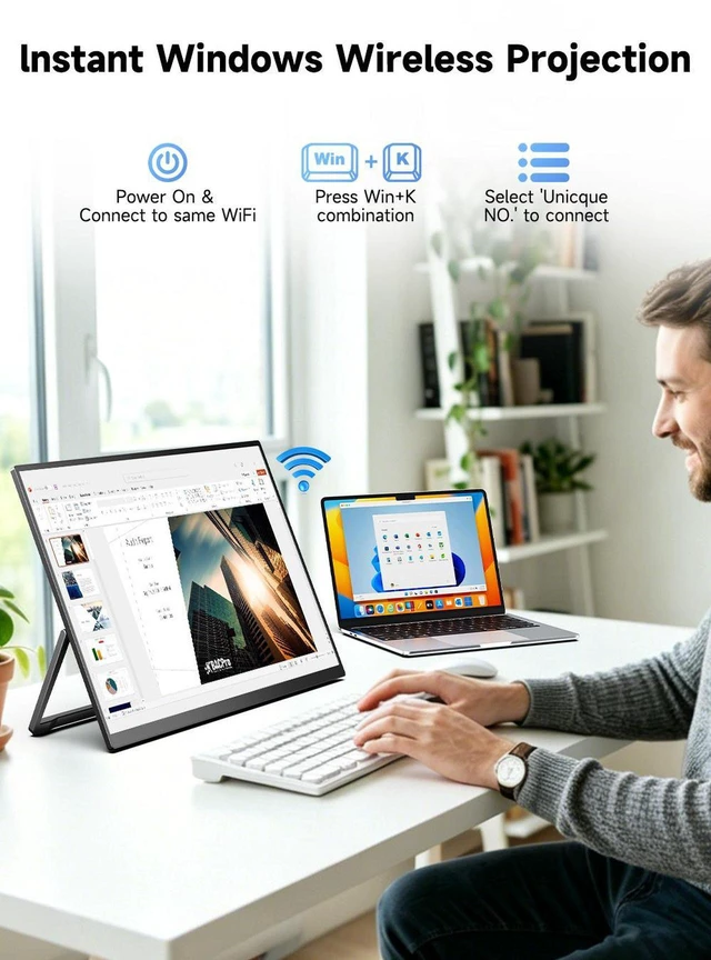 Alt view image 6 of 6 - UPERFECT 18.5" Wireless Portable Monitor - 1080P FHD 100Hz QLED, 145% sRGB, Built-in 10000mAh Battery, Wireless Screen Casting & Wired USB-C/HDMI, Stand & VESA for Laptop Phone Console
