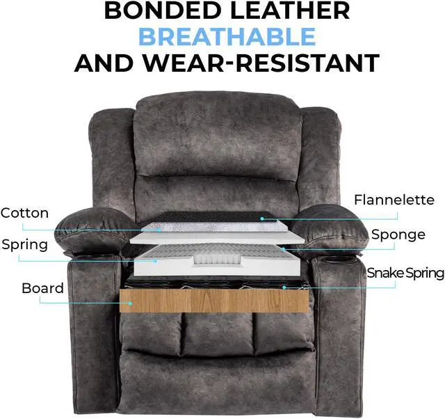 Alt view image 4 of 7 - 36.6'' Recliner Chair Massage Rocker with Heated Modern Ergonomic Lounge 360 Degree Swivel Single Sofa Seat Living Room Lounge Recliners on Clearance Elastic Foam Filling