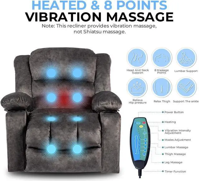 Alt view image 5 of 7 - 36.6'' Recliner Chair Massage Rocker with Heated Modern Ergonomic Lounge 360 Degree Swivel Single Sofa Seat Living Room Lounge Recliners on Clearance Elastic Foam Filling