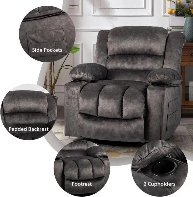 Alt view image 6 of 7 - 36.6'' Recliner Chair Massage Rocker with Heated Modern Ergonomic Lounge 360 Degree Swivel Single Sofa Seat Living Room Lounge Recliners on Clearance Elastic Foam Filling