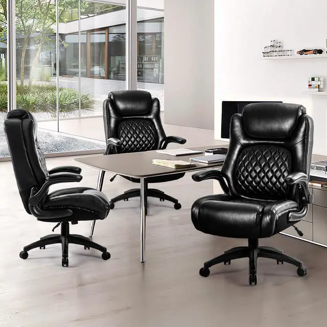 Alt view image 7 of 7 - High Back Big & Tall 400lb Office Chair - Heavy Duty Metal Base, Adjustable Tilt Angle Large Bonded Leather Ergonomic Executive Desk Computer Swivel Chairs