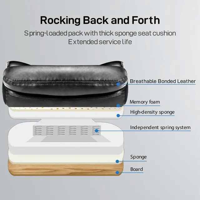 Alt view image 5 of 7 - High Back Big & Tall 400lb Office Chair with Footrest - Heavy Duty Base, Adjustable Tilt Angle Large Bonded Leather Ergonomic Executive Desk Computer Swivel Chair