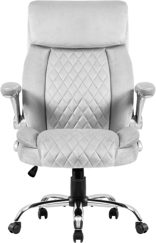 Alt view image 2 of 7 - COLERLINE Velvet Ergonomic Office Chair, Adjustable Arms Wide Managerial Executive Home Desk Computer Chair Big and Tall with High Back Lumbar Support Wheels Comfortable Grey