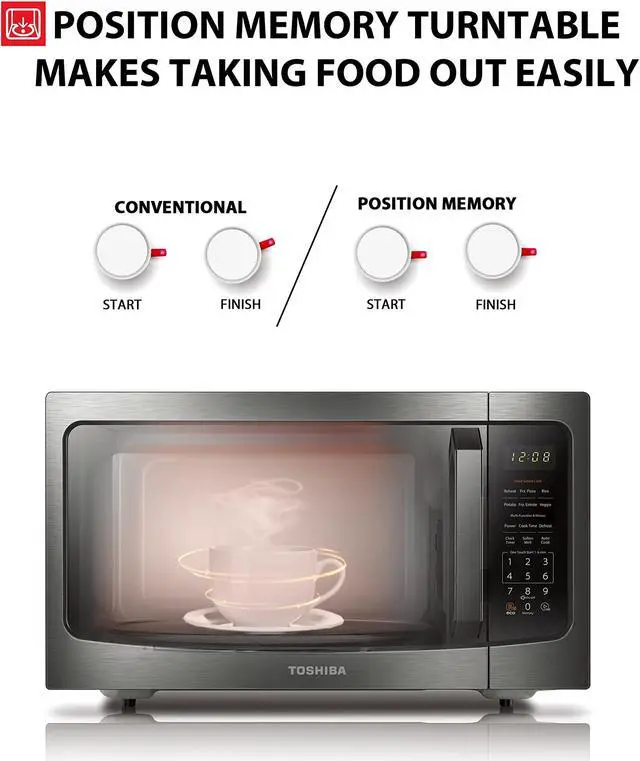 Alt view image 5 of 13 - Toshiba Ml-Em45P(Bs) Countertop Microwave Oven With Smart Sensor, Sound On/Off Function And Position Memory Turntable, 1.6 Cu.Ft, Black Stainless Steel, Non-Inverter Technology