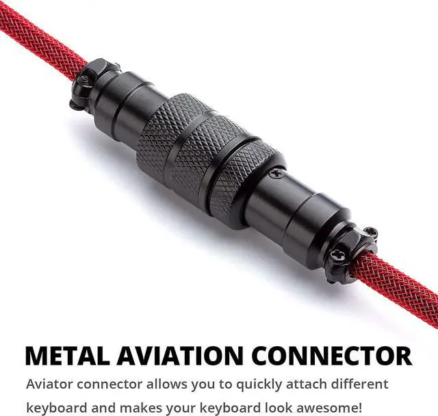 Alt view image 3 of 7 - GUNMJO Pro Custom Coiled USB C Cable for Gaming Keyboard, Double-Sleeved Mechanical Keyboard Cable with Detachable Metal Aviator, 1.5M USB-C to USB-A, Red Color