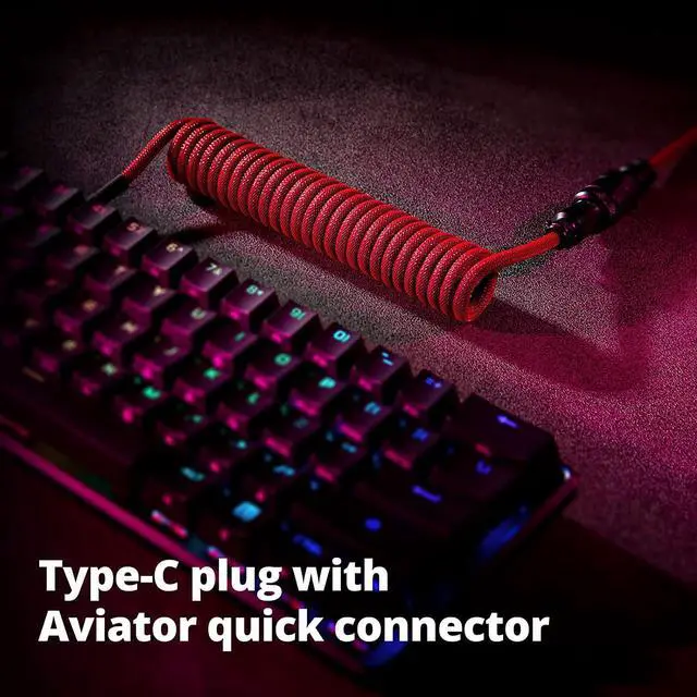 Alt view image 4 of 7 - GUNMJO Pro Custom Coiled USB C Cable for Gaming Keyboard, Double-Sleeved Mechanical Keyboard Cable with Detachable Metal Aviator, 1.5M USB-C to USB-A, Red Color