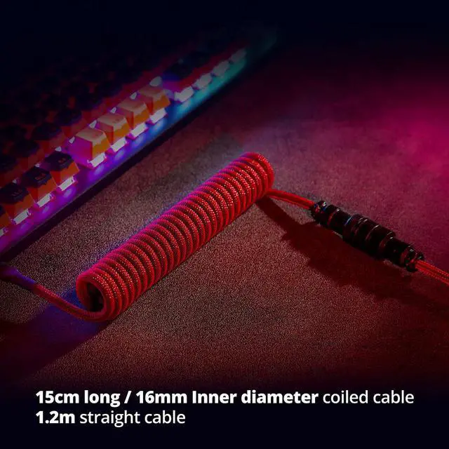 Alt view image 5 of 7 - GUNMJO Pro Custom Coiled USB C Cable for Gaming Keyboard, Double-Sleeved Mechanical Keyboard Cable with Detachable Metal Aviator, 1.5M USB-C to USB-A, Red Color