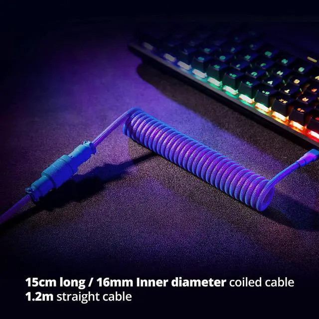 Alt view image 4 of 7 - GUNMJO Pro Custom Coiled USB C Cable for Gaming Keyboard, Double-Sleeved Mechanical Keyboard Cable with Detachable Metal Aviator, 1.5M USB-C to USB-A, Nebula Color