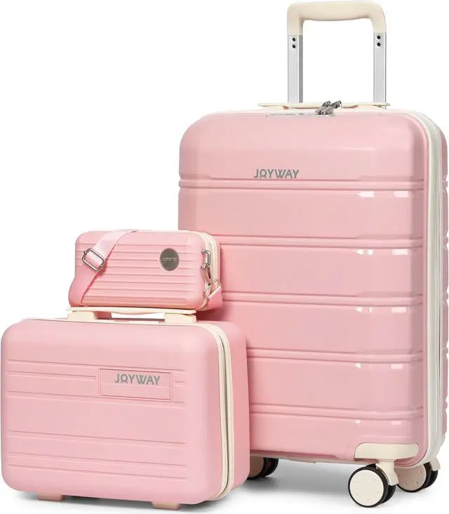 Main image of Joyway Luggage Carry-On Suitcases 20" Lightweight Polypropylene Carrying Case with TSA Lock,Rigid Luggage with Swivel Wheels,14" Cosmetic Bag & 7" Small Bag Pink