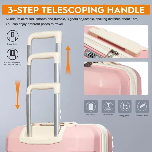 Alt view image 6 of 7 - Joyway Luggage Carry-On Suitcases 20" Lightweight Polypropylene Carrying Case with TSA Lock,Rigid Luggage with Swivel Wheels,14" Cosmetic Bag & 7" Small Bag Pink