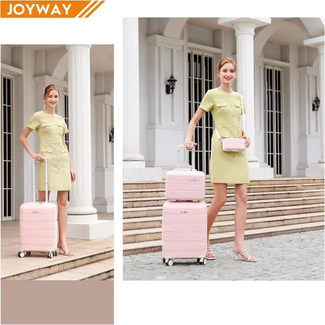 Alt view image 7 of 7 - Joyway Luggage Carry-On Suitcases 20" Lightweight Polypropylene Carrying Case with TSA Lock,Rigid Luggage with Swivel Wheels,14" Cosmetic Bag & 7" Small Bag Pink