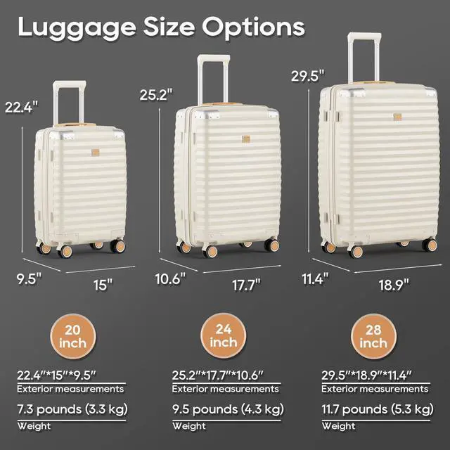 Alt view image 6 of 7 - Joyway 3-piece hard shell luggage set, 20 inch, 24 inch, 28 inch luggage, carry on luggage set, with swivel wheels, travel luggage set
