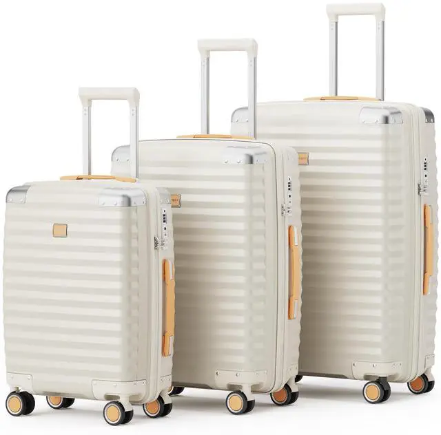 Main image of 3-piece hard shell luggage set, 20 inch, 24 inch, 28 inch luggage, carry on luggage set, with swivel wheels, travel luggage set 20/24/28in White