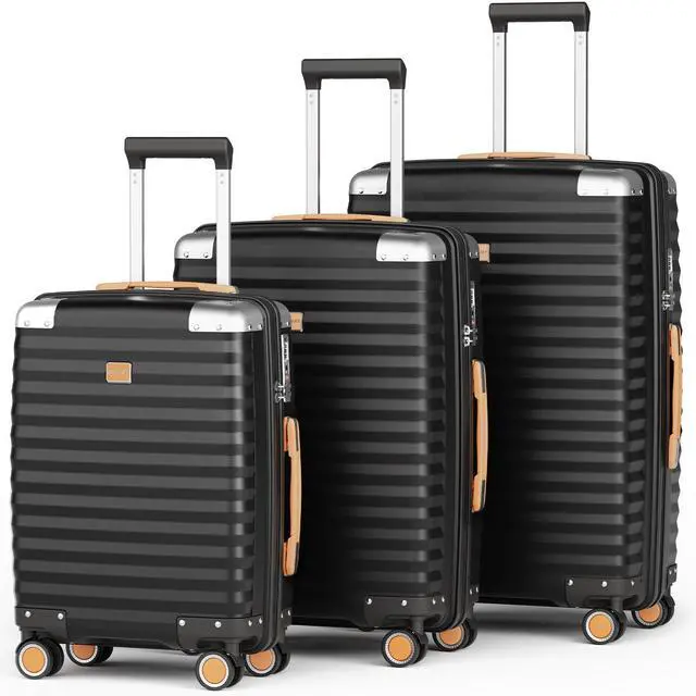 Main image of JOYWAY-3-piece hard shell luggage set, 20 inch, 24 inch, 28 inch luggage, carry on luggage set, with swivel wheels, travel luggage set 20/24/28in Black