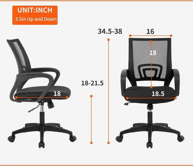 Alt view image 3 of 7 - Home Office Chair Ergonomic Desk Chair Mesh Computer Chair with Lumbar Support Armrest Executive Rolling Swivel Adjustable Mid Back Task Chair for Women Adults, Black