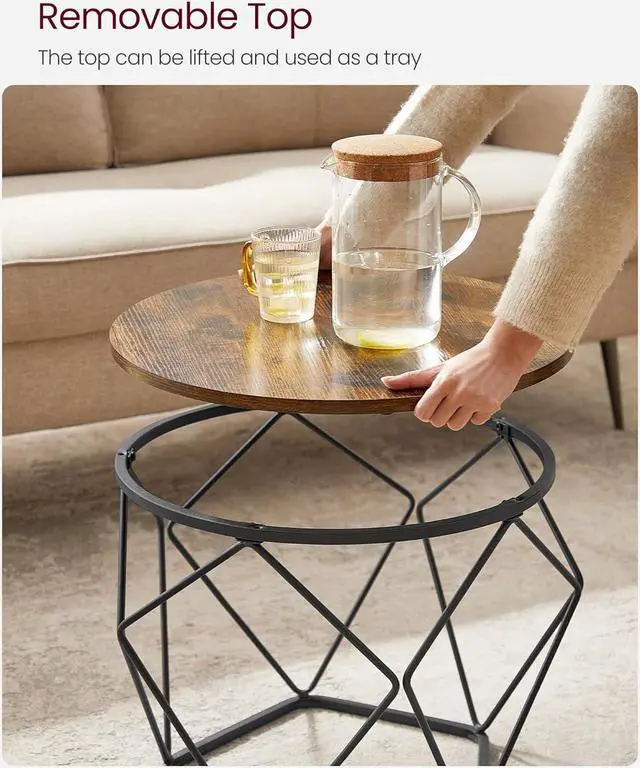 Alt view image 6 of 7 - VASAGLE Small Coffee Table Set of 2, Round Coffee Table with Steel Frame, Side End Table for Living Room, Bedroom, Office, Rustic Brown and Black