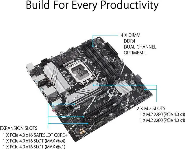 Alt view image 2 of 4 - ASUS PRIME B760M-A D4 Intel LGA 1700 B760 MicroATX M.2 Desktop Motherboard B