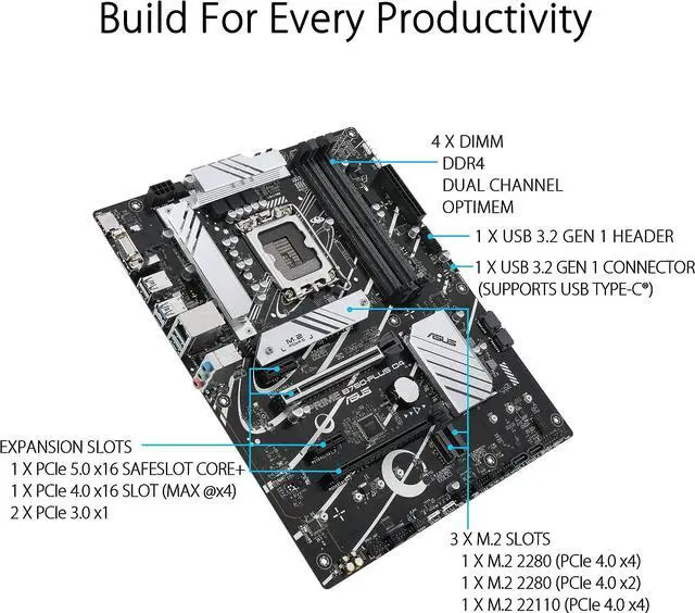 Alt view image 2 of 8 - ASUS PRIME B760-PLUS D4 Intel LGA 1700 B760 ATX M.2 Desktop Motherboard B