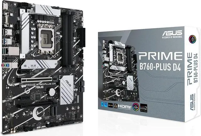 Main image of ASUS Prime B760-PLUS D4 Intel (13th and 12th Gen)LGA 1700 ATX motherboard PCIe 5.0,3xPCIe 4.0 M.2 slots,DDR4,2.5Gb LAN,DisplayPort,USB 3.2 Gen 2x2 Type-C,front USB 3.2 Gen 1 Type-C,Thunderbolt (USB4®)