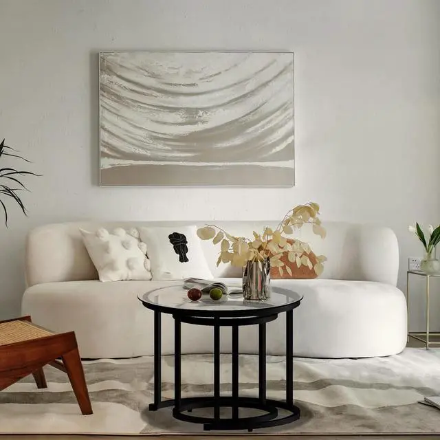 Alt view image 6 of 7 - aboxoo Black Nesting Coffee Glass Table Set of 2, Metal Freme Side End Tables for Living Room Bedroom for Apartment Small Place Modern Industrial Simple, 23.6D x 23.6W x 17.7H in