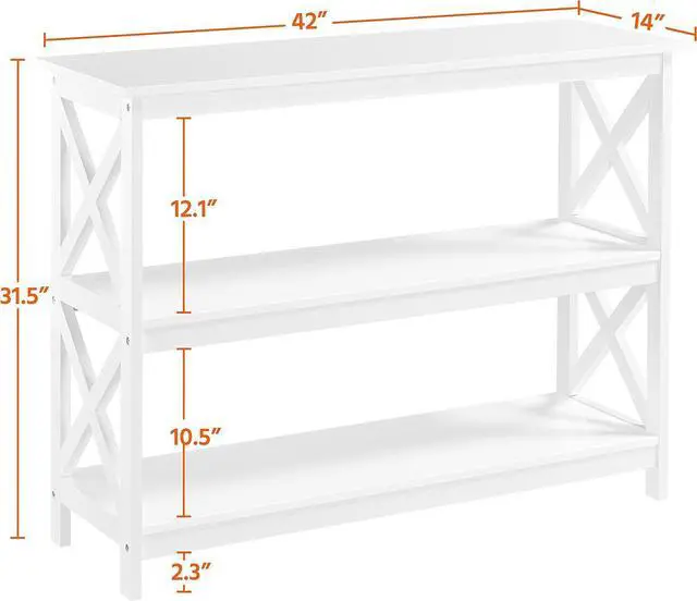 Alt view image 3 of 7 - Yaheetech Narrow Console Table 42" L White 3-Tier X-Design Entryway Shelves