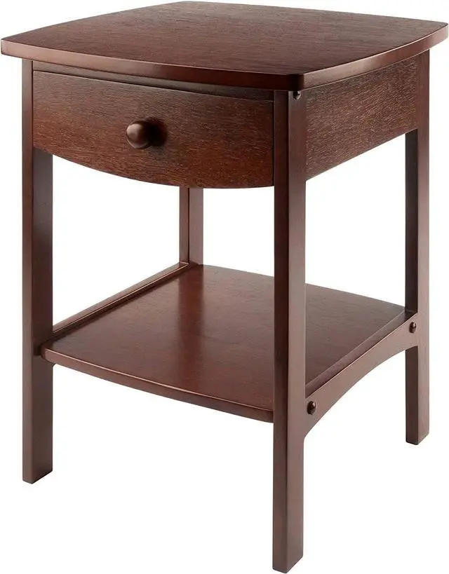 Main image of Winsome 22 x 18 x 18-Inch Wood Curved End Table/Night Stand with One Drawer, Brown (94918)
