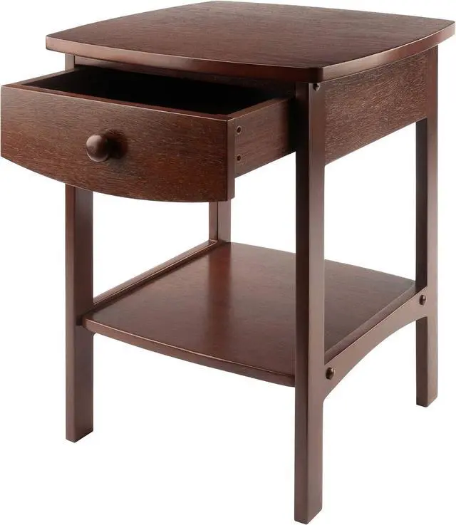 Alt view image 6 of 7 - Winsome 22 x 18 x 18-Inch Wood Curved End Table/Night Stand with One Drawer, Brown (94918)