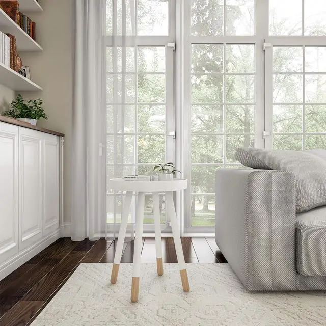 Alt view image 5 of 7 - Round End Table - 2-Tone Mid-Century Modern Home Accent Table with Tray Top for Living Room, Bedroom, or Office by Lavish Home (White)