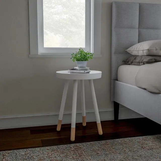 Alt view image 6 of 7 - Round End Table - 2-Tone Mid-Century Modern Home Accent Table with Tray Top for Living Room, Bedroom, or Office by Lavish Home (White)