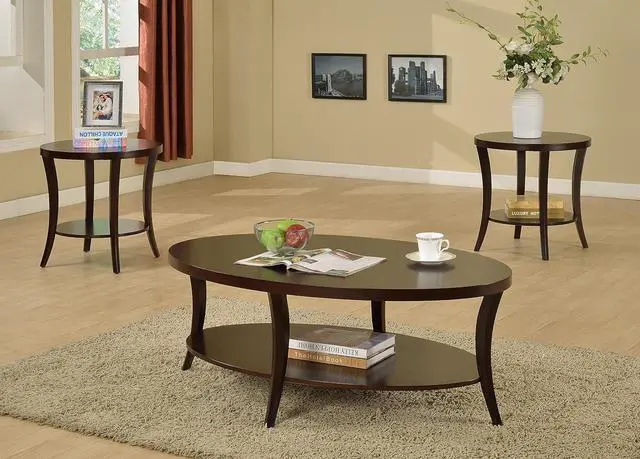 Alt view image 3 of 3 - Roundhill Furniture Perth Contemporary Oval Coffee Table with Shelf, Espresso