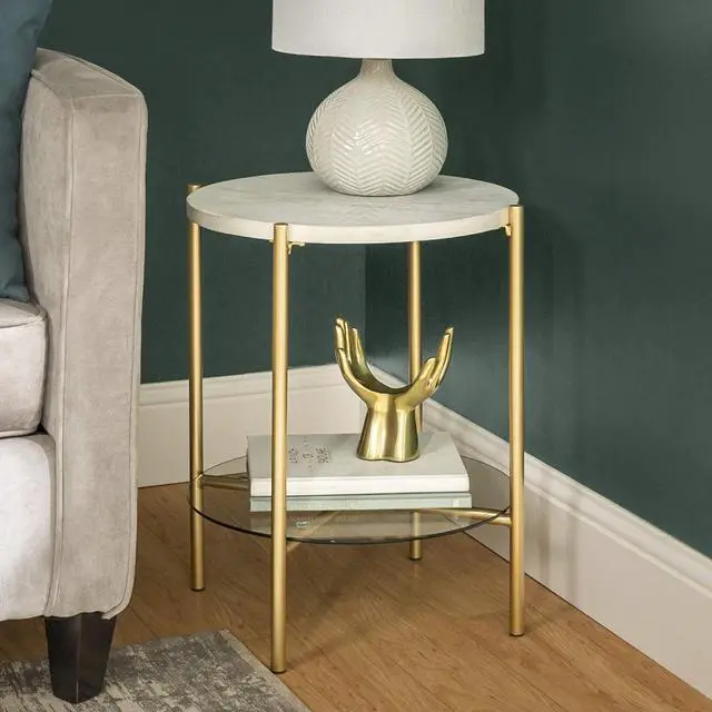 Alt view image 5 of 5 - Walker Edison Blaine Mid Century Modern Marble and Glass Round Accent Table , 20 Inch, Marble and Gold