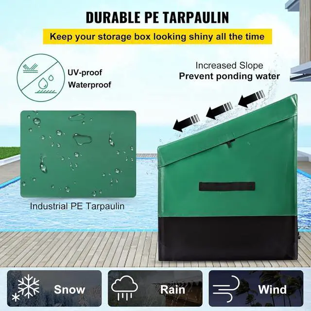 Alt view image 3 of 7 - VEVOR Outdoor Storage Box, 100 Gallon Waterproof PE Tarpaulin Deck Box w/Galvanized Frame, All-Weather Protection & Portable, for Camping, Garden, Poolside, and Yard, Black & Green